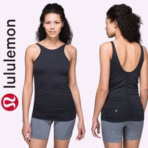 lululemon athletica In The Flow Tank Heathered Black Top Camis Size 10 Or 12